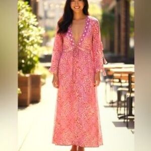 The TAJ by Sabrina Crippa pink embroidered maxi dress swimsuit coverup